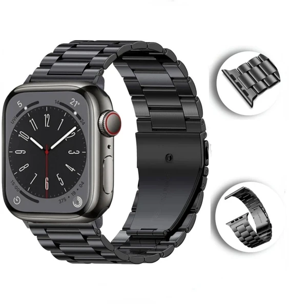 Apple Watch 2/3/4/5/6/7/8/Se/Ultra 42 44 45 49MM Uyumlu Çelik Baklalı Metal Kordon ürün görseli 1