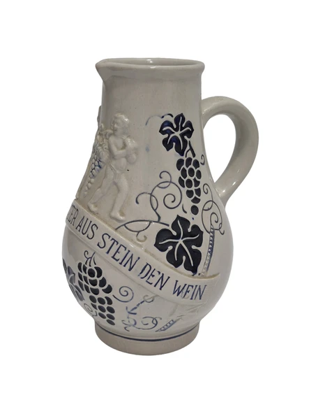 Vintage Kabartma Motifli Taş Seramik Şarap Sürahisi 20cm ürün görseli 1