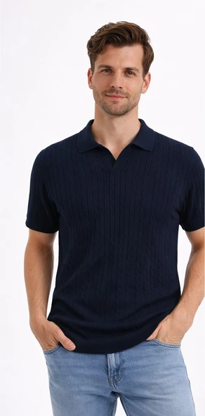 Cazador Erkek Polo Yaka Desenli Triko T-shirt 34215 Lacivert ürün görseli 1