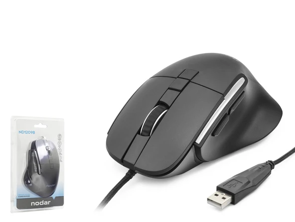 7D Ergonomi̇k Kablolu Ofi̇s Mouse 3600 Dpi - Siyah ND1209B ürün görseli 1