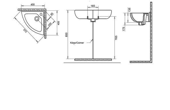 KÖŞE LAVABO 40X40cm TURAVİT - Resim 2