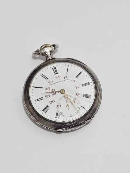 Ancre Kabartma İşlemeli Gümüş Cep Saati 52mm 2.El ürün görseli 1