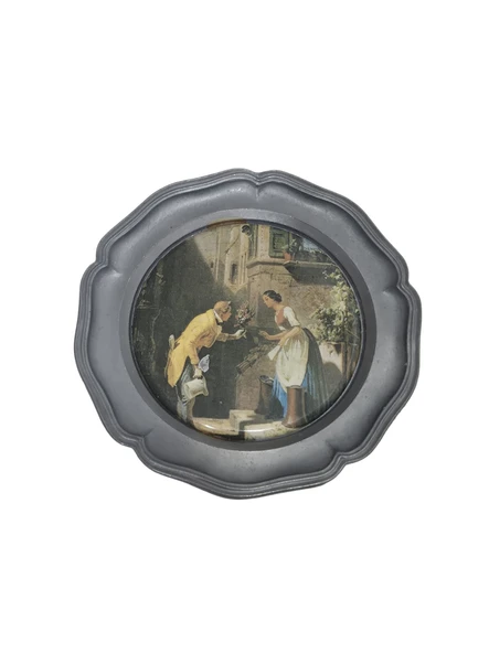 Vintage Zınn Çerçeveli Dekoratif Der ewige Hochzeiter Temalı Duvar Tabağı 10cm 002 ürün görseli 1