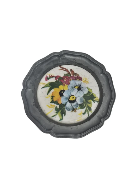Vintage Zınn Çerçeveli Dekoratif Çiçek Temalı Duvar Tabağı 10cm 011 ürün görseli 1