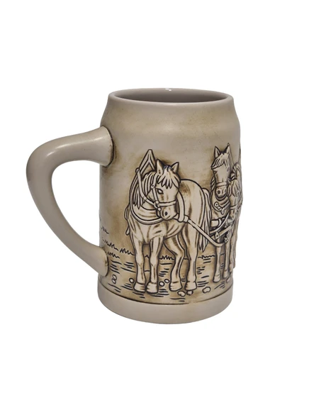 Vintage Tankart Kabartmalı At Arabası Figürlü Alman Bira Bardağı 14cm ürün görseli 1