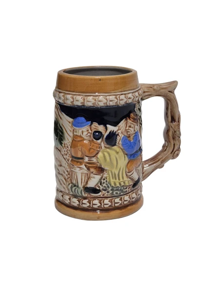 Vintage Tankart Kabartmalı İnsan Tasfirli Alman Seramik Bira Bardağı 11,8cm 001 ürün görseli 1