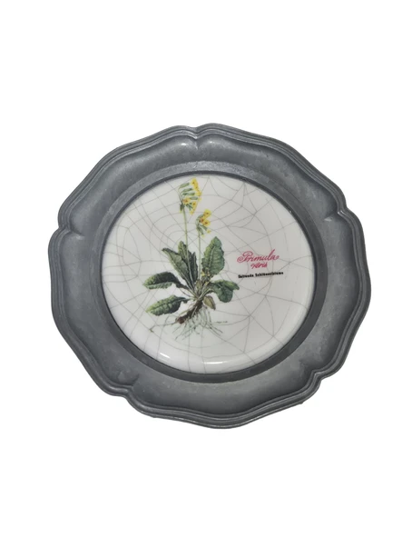 Vintage Zınn Çerçeveli Dekoratif Bahar Çuha Çiçeği Temalı Duvar Tabağı 10cm 003 ürün görseli 1