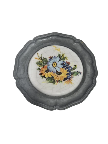 Vintage Zınn Çerçeveli Dekoratif Çiçek Temalı Duvar Tabağı 10cm 005 ürün görseli 1