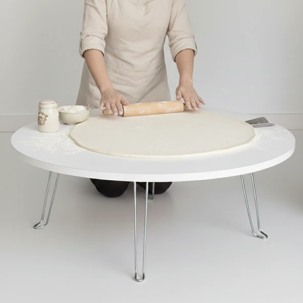 Ratemo Beyaz Renk 80 cm Çap 22 cm Yükseklik Katlanır Yer Sofrası ürün görseli 1