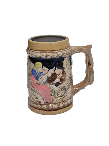 Vintage Tankart Kabartmalı İnsan ve Doğa Tasfirli Alman Seramik Bira Bardağı 11,8cm 004 ürün görseli 1