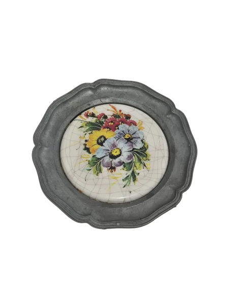Vintage Zınn Çerçeveli Dekoratif Çiçek Temalı Duvar Tabağı 10cm 012 ürün görseli 1