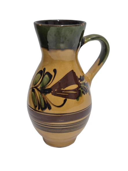 Vintage Çiçek Temalı Seramik El Yapımı Sürahi 21,5cm (Defolu) ürün görseli 1