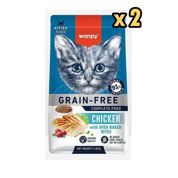 Wanpy Tahılsız Tavuklu Yavru Kedi Maması 1,5 Kg x 2 Adet ürün görseli 1
