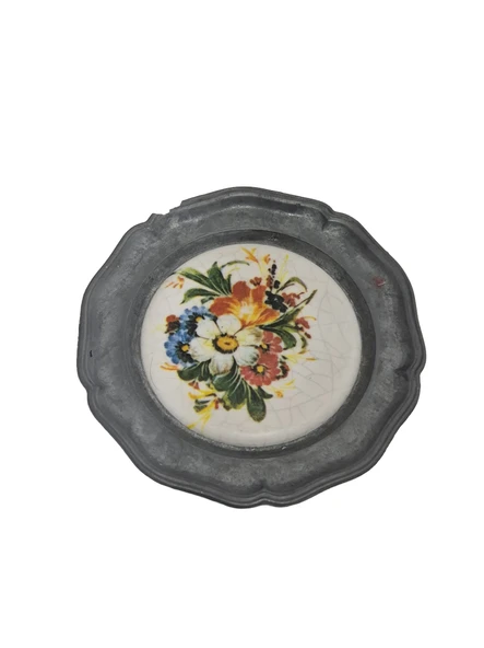 Vintage Zınn Çerçeveli Dekoratif Çiçek Temalı Duvar Tabağı 10cm 006 ürün görseli 1