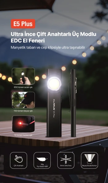 Klarus E5 Plus  Ultra İnce, Manyetik, Şarjlı LED Fener ürün görseli 1