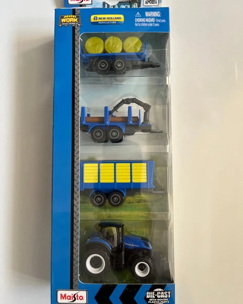 Mini Work Özel Üretim Mavi İş Makinaları Metal Traktör Seti 4 Parçalı Set 8 Cm Arabalar ürün görseli 1