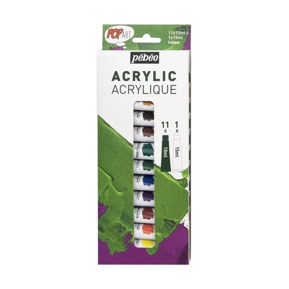 Pebeo Pop Art 12'li Akrilik Boya Seti 11x10ml + 1x15ml / 669700 ürün görseli 1