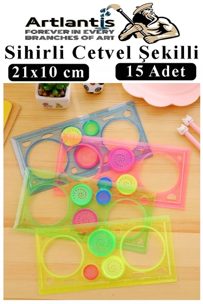 Sihirli Cetvel 15 Adet Plastik Sihirli Daire Cetvel Desen Şablon Çizim Okul Karne Hediye ürün görseli 1