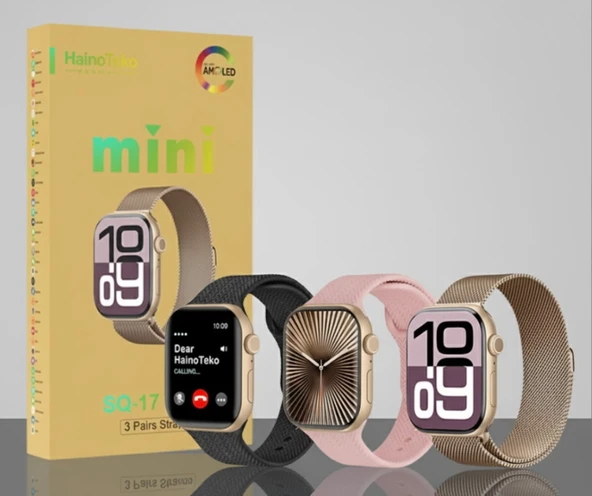 SQ-17 Mini Smart Watch Akıllı Saat 3 Kordonlu 38 mm ALTIN RENK ürün görseli 1