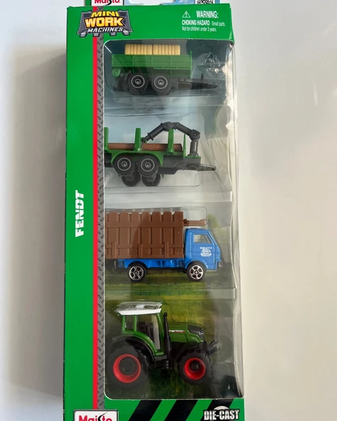 Mini Work Özel Üretim Yeşil İş Makinaları Metal Traktör Seti 4 Parçalı Set 8 Cm Arabalar ürün görseli 1