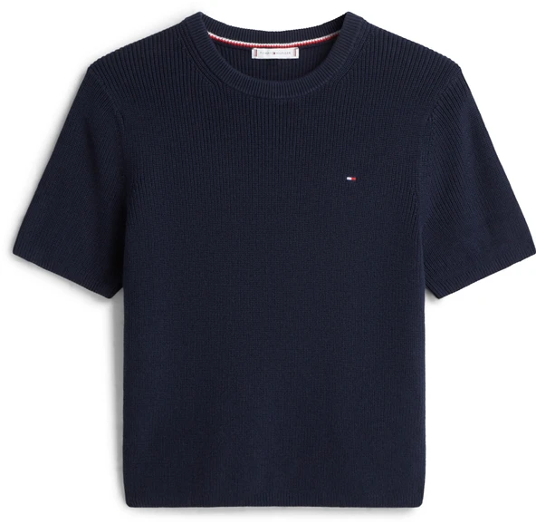 Tommy Hilfiger   CO CARDI STITCH C-NK S/S SWEATER Kadın Mavi Kazak - WW0WW48793 ürün görseli 1