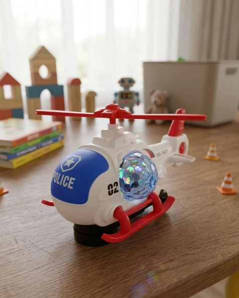 Polis Tasarımlı Devriye Partisi: Işıklı Müzikli ve Pilli Oyuncak Polis Helikopter ürün görseli 1