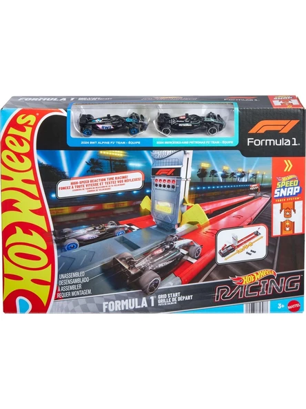 Hot Wheels Yarışları™ Formula 1® Hızlı Başlangıç Pist Seti ve 1:64 Ölçekli 2 Metal F1 Arabası JKM88 ürün görseli 1