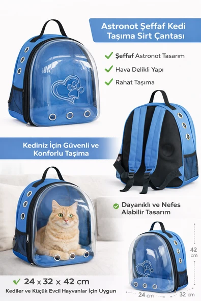 KP Kalpli Patili Astronot Şeffaf Taşıma Sırt Çantası Mavi 24x32x42 cm ürün görseli 1