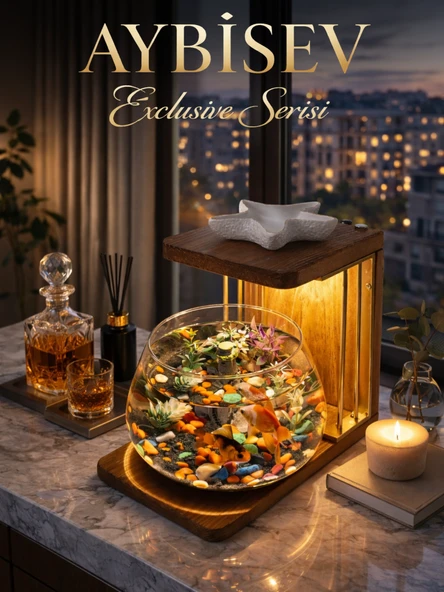 Işıklı Beta Akvaryum Exclusive Cam Fanus  Işıklı, Modern ve Lüks Masa Üstü Aksesuar ürün görseli 1