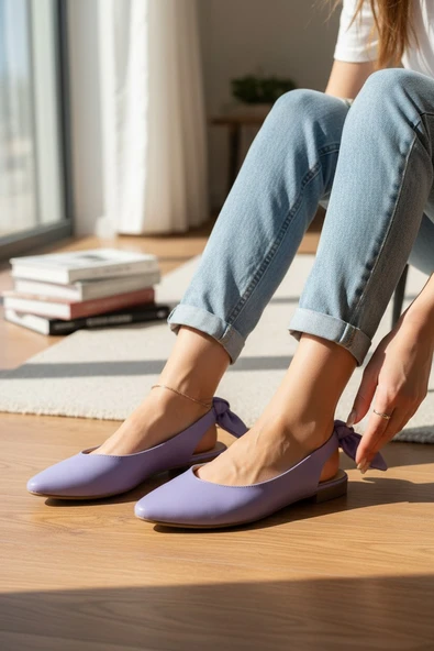 Enoch Kadın Arkası Fiyonk Detaylı Slingback Lila Babet ürün görseli 1