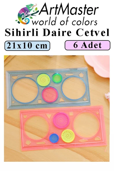 Sihirli Cetvel 6 Adet Plastik Sihirli Daire Cetvel Desen Şablon Çizim Sınıf Okul Karne Hediye ürün görseli 1