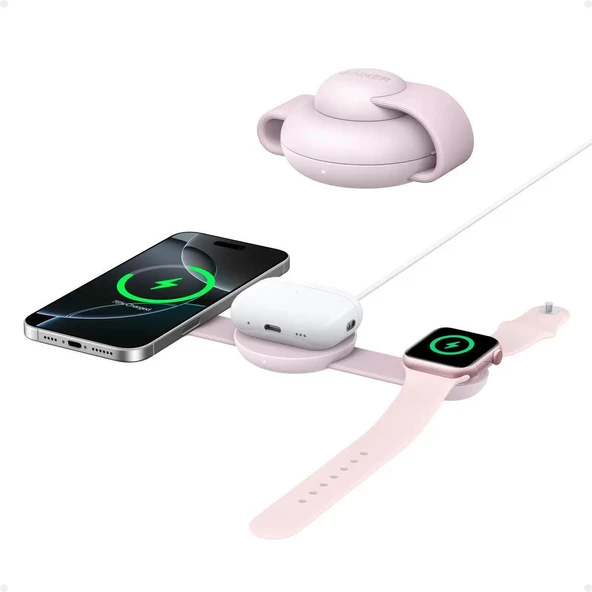 Anker Ufo MagGo B25M8 3in1 MagSafe Kablosuz Şarj Aleti - Pembe ürün görseli 1