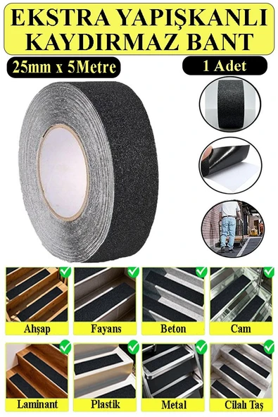 Merdiven Kaydırmaz Bant 25mm 1 Adet 5 Metre Zemin Kaymaz Band 2.5 cm Yapışkanlı Basamak Mermer Beton Fayans Ayakkabı ürün görseli 1