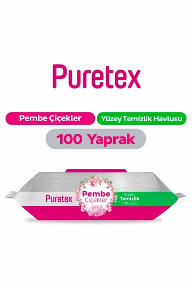 Puretex Yüzey Temizlik Havlusu Pembe Çiçekler 100 Yaprak ürün görseli 1