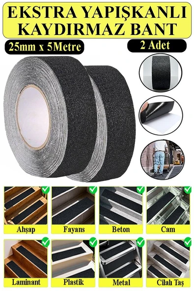 Merdiven Kaydırmaz Bant 25mm 2 Adet 5 Metre Zemin Kaymaz Band 2.5 cm Yapışkanlı Basamak Mermer Beton Fayans Ayakkabı ürün görseli 1