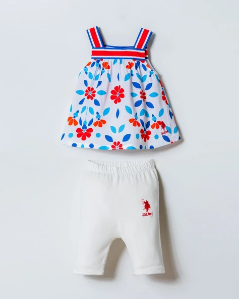 U.S. Polo Assn Kız Bebek2 li Taytlı Takım Mavi- Beyaz ürün görseli 1