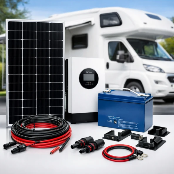 SED 1KW Karavan Güneş Enerjisi Paketi – 570W Monokristal Half-Cut Panel, 1KW MPPT Akıllı İnverter, 200Ah Jel Akü Solar Sistem ürün görseli 1