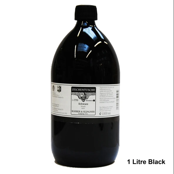 Rohrer&Klingner Kaligrafi mürekkebi Zeichentusche 29-airbrush-fırça-divit-sulu boya 1000ml-770-black-1Ad ürün görseli 1