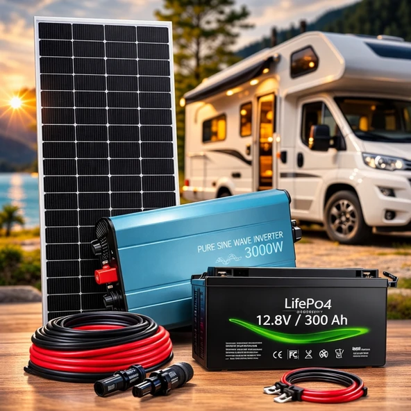 SED 3000W Karavan Solar Enerji Sistemi – 2x285W Panel, 3000W İnverter, 200Ah Lityum Akü ürün görseli 1