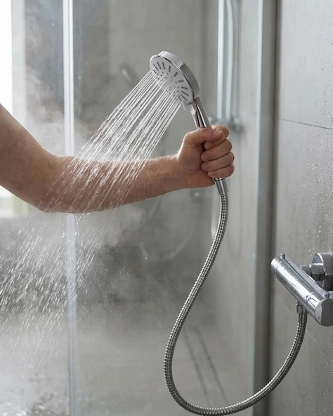 Spiral Hortumlu 4 Kademeli Krem El Duşu Başlığı Banyo Duş Seti ürün görseli 1