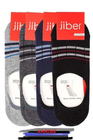Jiber Erkek Karışık Renkli Pamuklu Likralı Babet Çorap 7109 - 6 Adet  Karışık Renk 40-44 ürün görseli 1