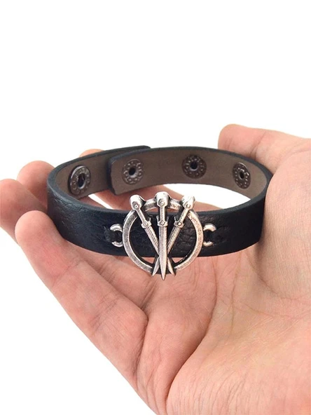 Çıt Çıtlı Deri Kamalar (Üçlü) Bileklik - Resim 6