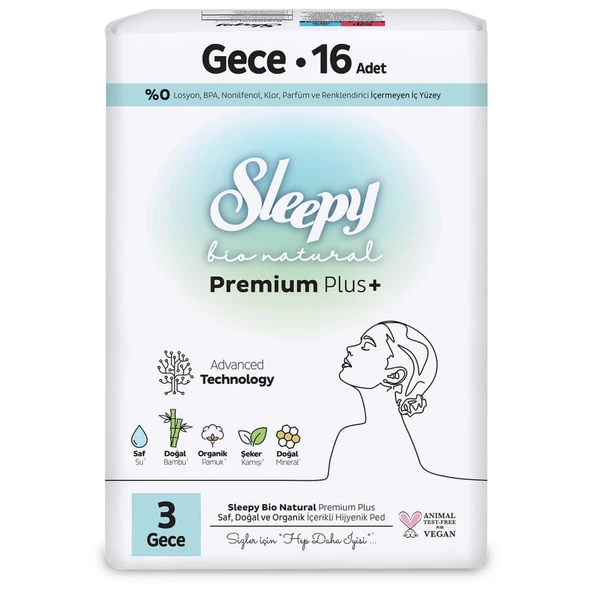 Sleepy Bio Natural Premium Plus Gece Ped 16 Adet ürün görseli 1