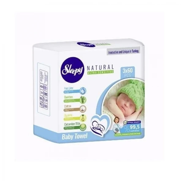 Sleepy Natural Islak Havlu Mendil 3x60 180 Yaprak ürün görseli 1