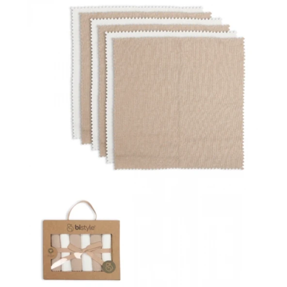 Bistyle Colours Kutulu 6lı Penye Mendil 20x20 90161 Ekru Kahve ürün görseli 1