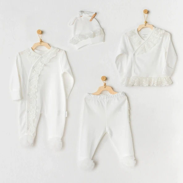 Andywawa Ac25312 Newborn Chic Girl Tüllü 4'lü Hastane Çıkışı Ekru ürün görseli 1