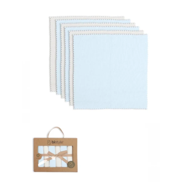 Bistyle Colours Kutulu 6lı Penye Mendil 20x20 90161 Ekru Mavi ürün görseli 1