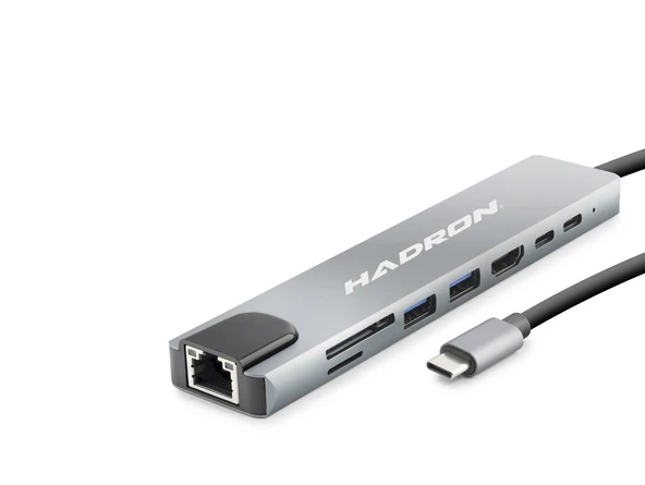 Type-C Hub Hdmi 4K Usb 3.0 Lan Kart Okuyucu 8 Port - Gri HDX7841 ürün görseli 1