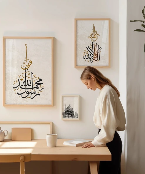 Cami Silüetli Hat Sanatı 3’lü Duvar Poster Seti - Resim 5