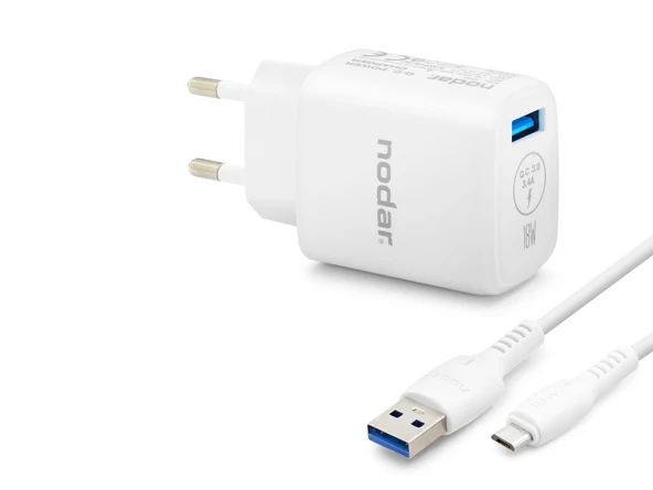 Micro Usb Qc 3.0 Hızlı Şarj Seti 18W 3.4A Usb Adaptörlü - Beyaz ND1009 ürün görseli 1